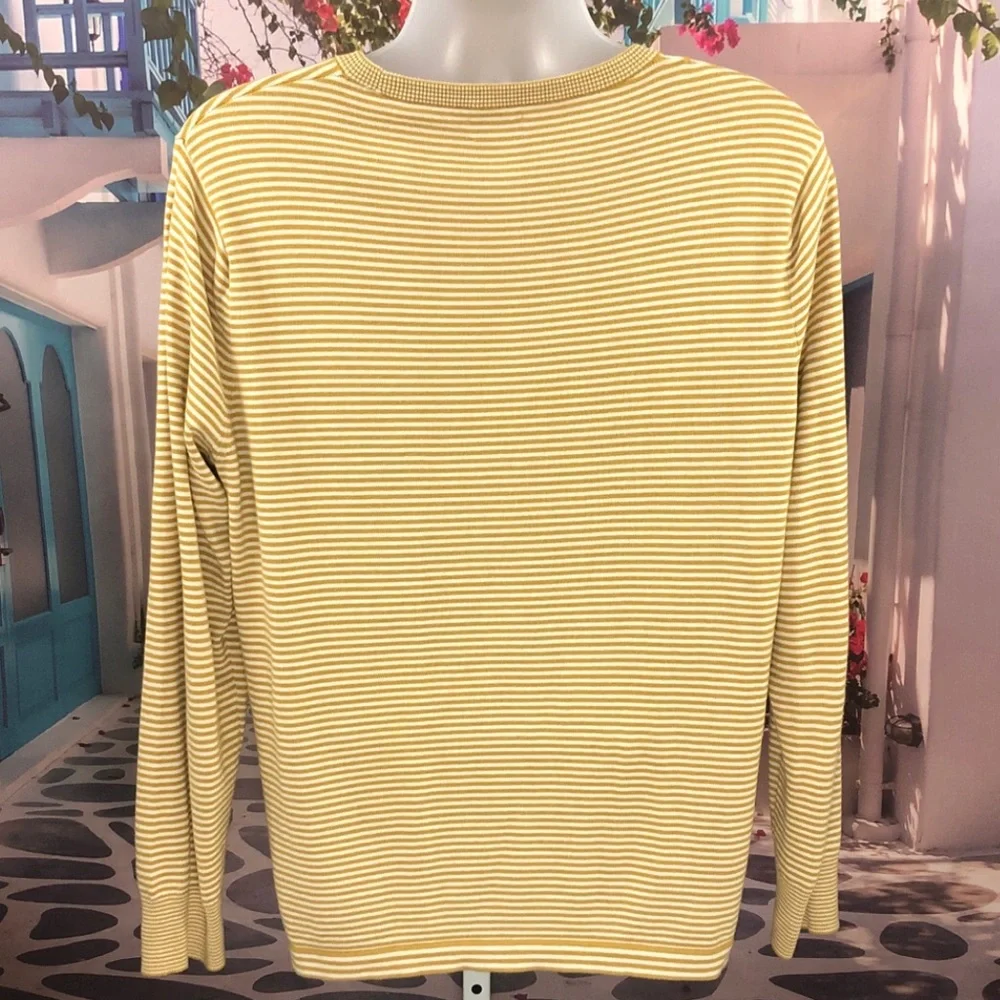 J. Crew Yellow and White Striped Crewneck Sweater